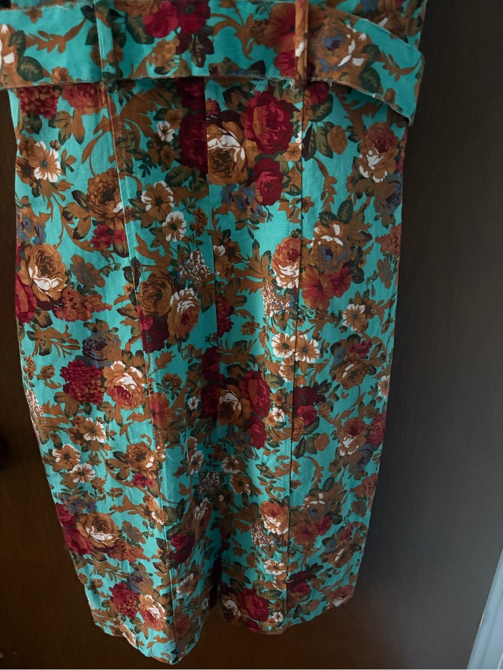 Lindy Bop Teal Floral Belted Midi Dress - Picture 7 of 9